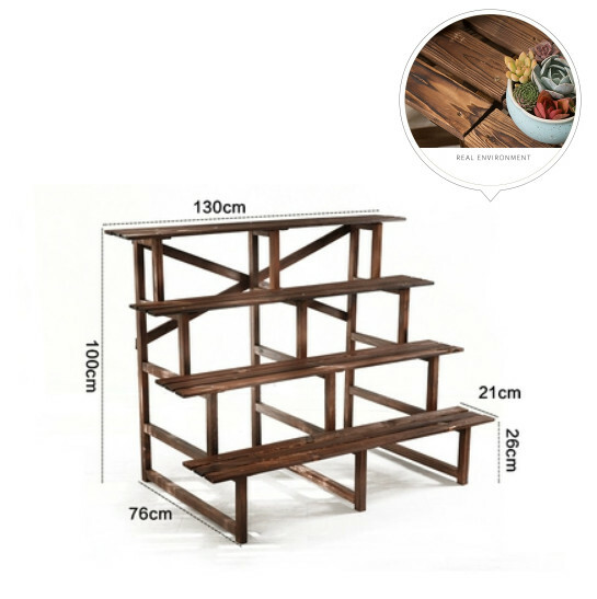 New fir solid wood furniture, outdoor flower stand, ladder stool, potted plant climbing frame [130x100x76cm] 4 layers