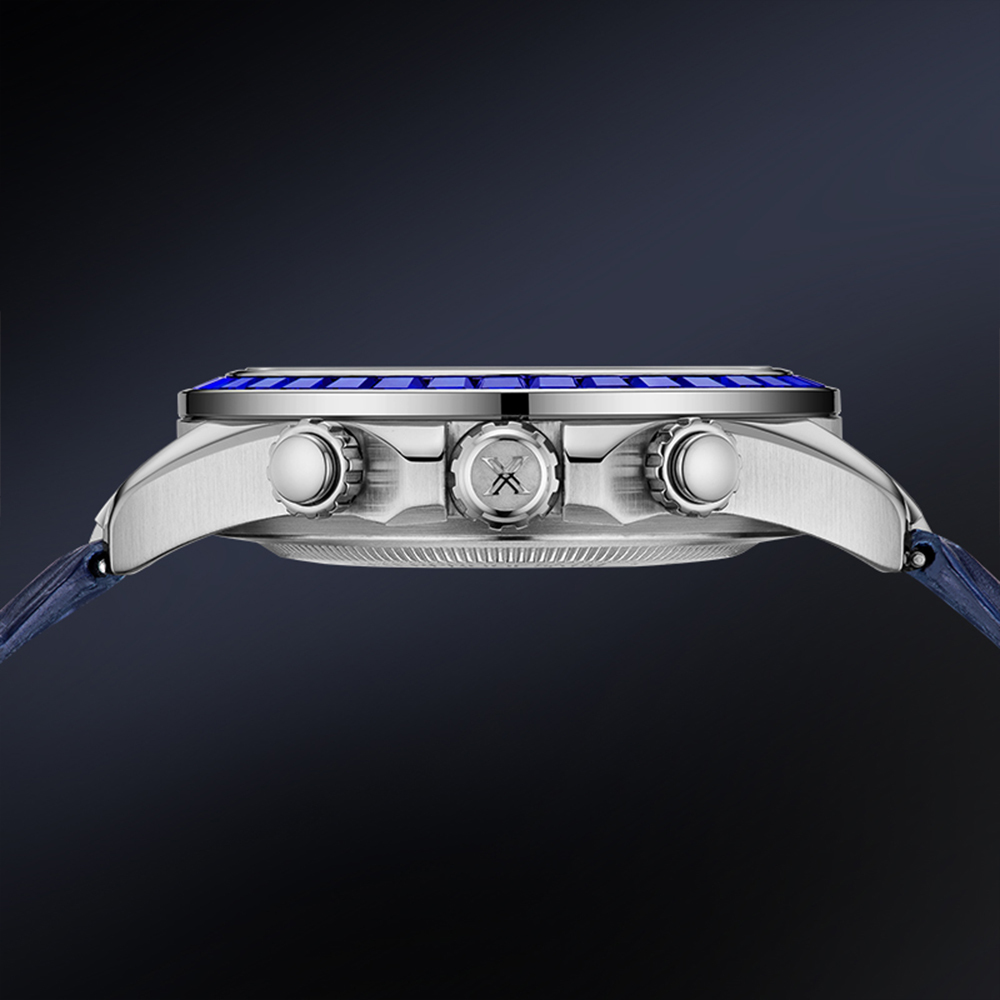 【BEXEI 貝克斯】9156 三針三眼 高調奢華 卓越方鑽鑲嵌 日期星期 閃亮 皮革錶帶 自動機械錶 手錶