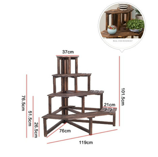 New fir solid wood furniture, outdoor flower stand, ladder stool, potted plant climbing frame [101.5x119x76cm] 4 layers + corner style