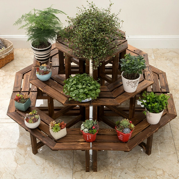 New fir solid wood furniture, outdoor flower stand, ladder stool, potted plant climbing frame [101.5x119x76cm] 4 layers + corner style