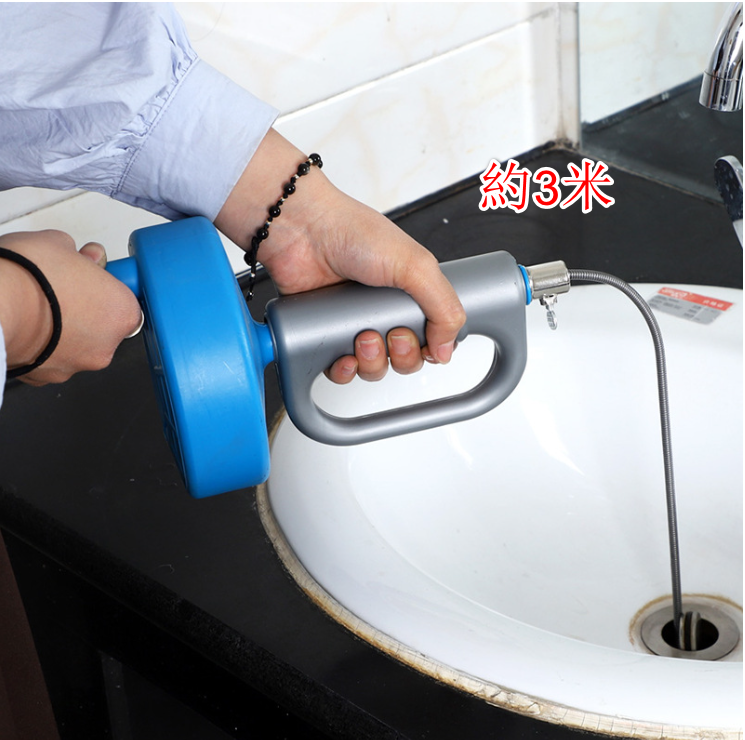 爆款手搖式鋼絲彈簧管道疏通器 廚房廁所堵塞疏通器通渠器 -[約3米]