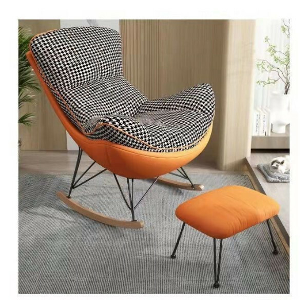 New Bean Bag Chair Leisure Chair Light Luxury Home Rocking Chair Nap Chair (Orange Checkered) Fabric Style