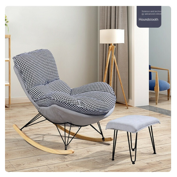 New Bean Bag Chair Leisure Chair Light Luxury Home Rocking Chair Nap Chair (Gray Checkered) Fabric Style