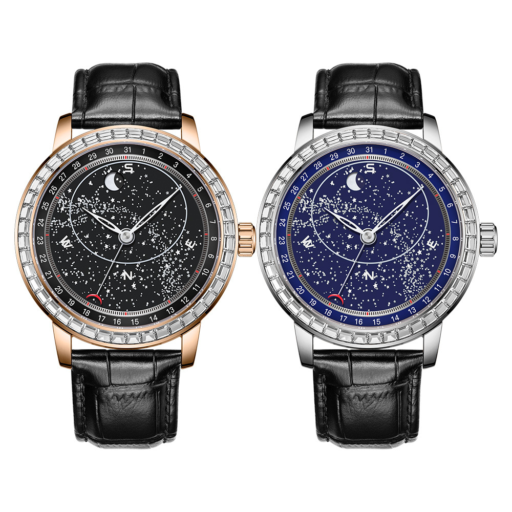(預購)【BEXEI 貝克斯】9160 銀河探險系列 男士 夜光透視底 多功能 月相潮汐 星空錶 自動機械錶 手錶