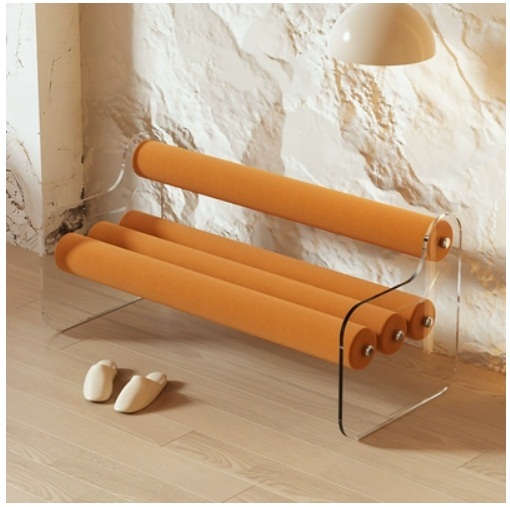 New transparent acrylic shoe changing stool door stool living room sofa (orange) 80x52x60cm