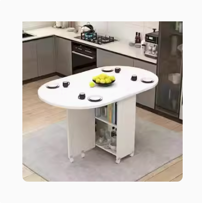 熱賣家用折疊餐桌（（加厚板）長120寬60高77【暖白色】橢圓形（已陞級白輪））