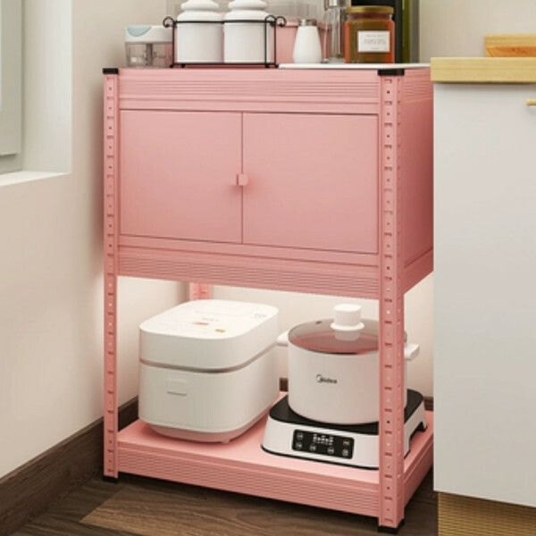 New iron color kitchen cabinet bookshelf shoe cabinet bathroom storage cabinet shelf [60*30*80cm] three-layer pink with one layer of cabinets