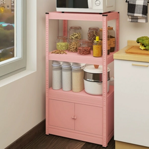 New iron color kitchen cabinet bookshelf shoe cabinet bathroom storage cabinet shelf [60*30*114cm] four-layer pink with one layer of cabinets