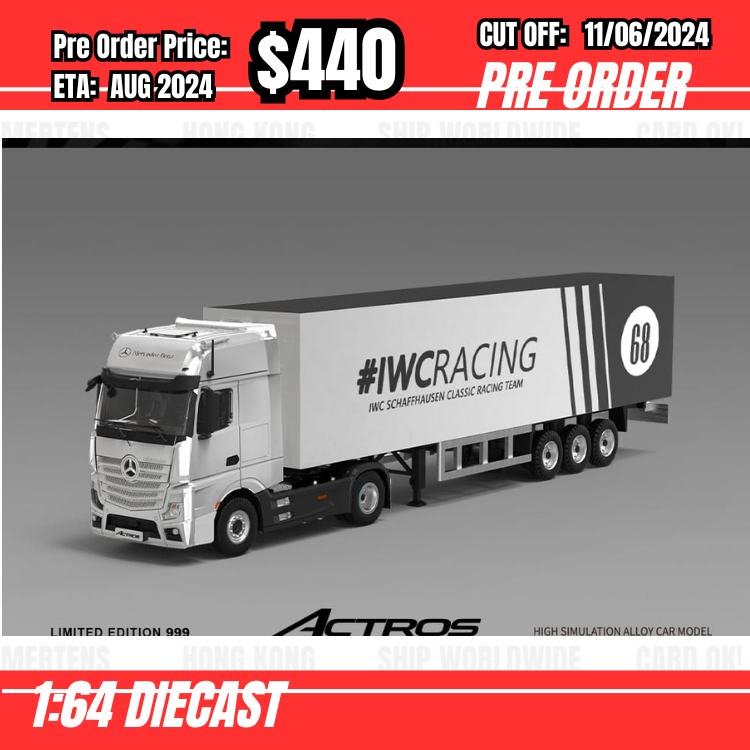PO-$440 * Time Micro * 1:64 Mercedes Actros Heavy-Duty Truck Silver IWC #68 [OD04/06]