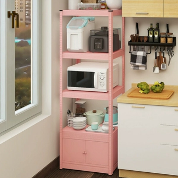 New iron color kitchen cabinet bookshelf shoe cabinet bathroom storage cabinet shelf [60*30*171cm] five-layer pink with one layer of cabinets