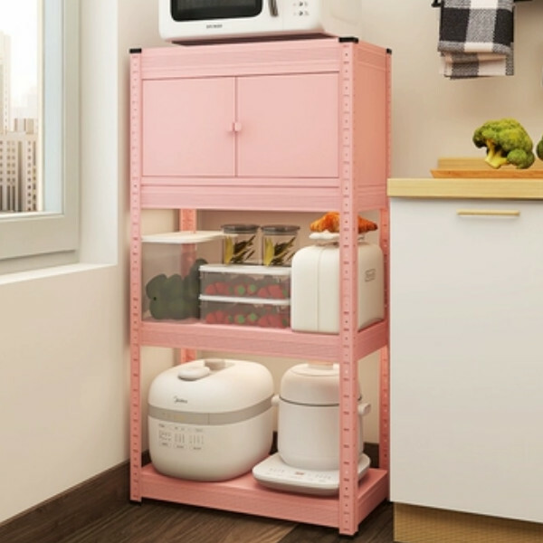 New iron color kitchen cabinet bookshelf shoe cabinet bathroom storage cabinet shelf [60*40*114cm] four-layer pink with one layer of cabinets