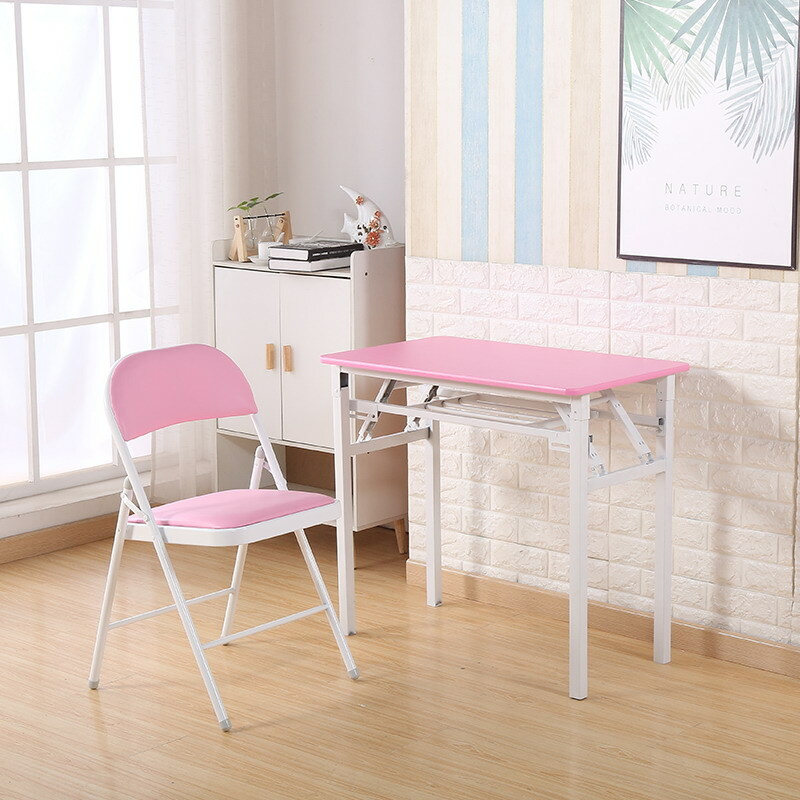 New folding table, computer table, dressing table, children's study table (combination) 1 table 80x50cm + 1 chair (pink + double layer)
