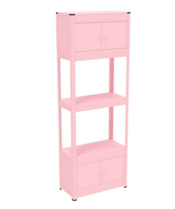 New iron color kitchen cabinet bookshelf shoe cabinet bathroom storage cabinet shelf [60*40*171cm] five-layer pink with two-layer cabinet