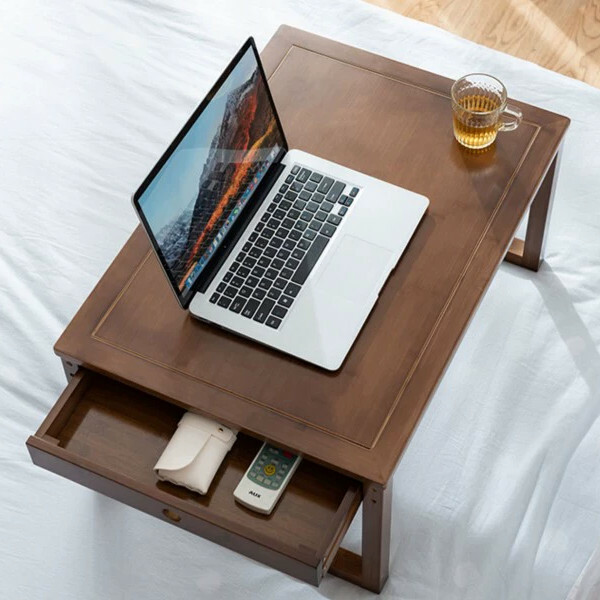 New bamboo solid wood furniture computer table children's toy table bed table [brown] 60cm