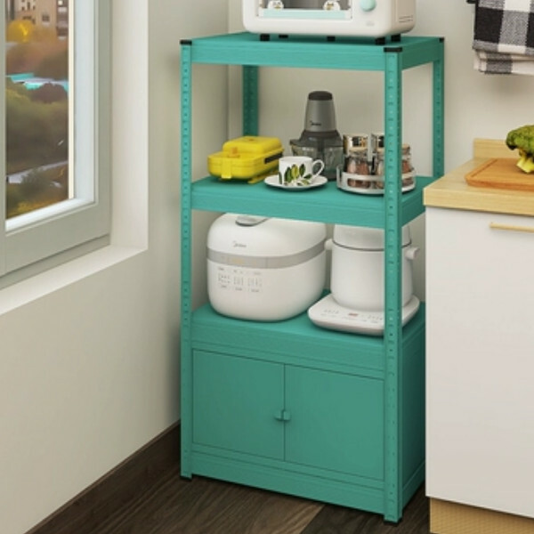 New iron color kitchen cabinet bookshelf shoe cabinet bathroom storage cabinet shelf [60*30*114cm] four layers, blue with one layer of cabinets