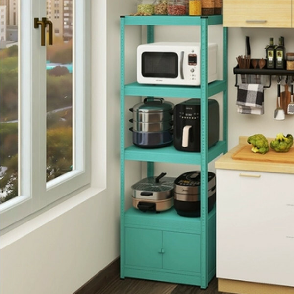 New iron color kitchen cabinet bookshelf shoe cabinet bathroom storage cabinet shelf [60*30*171cm] five layers, blue with one layer of cabinets