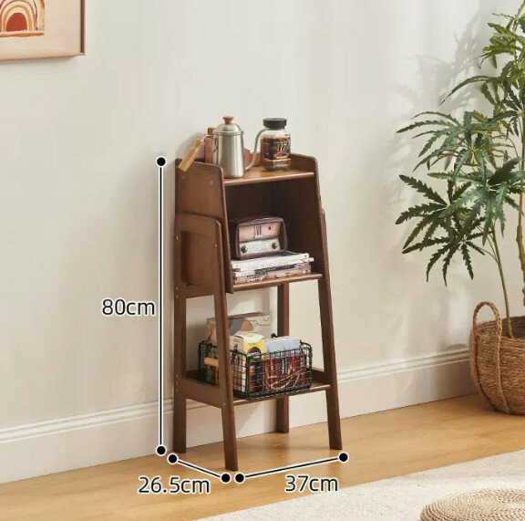 Popular bamboo solid wood furniture, bedside table, multi-layer bookshelf, sofa side table, door side cabinet [walnut color] small size 37x26.5x80cm