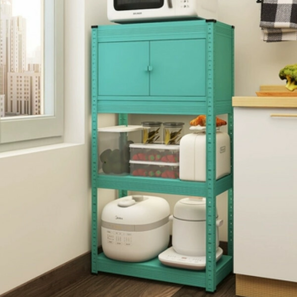 New iron color kitchen cabinets bookshelf shoe cabinet bathroom storage cabinet shelf [60*40*114cm] four layers, blue with one layer of cabinets