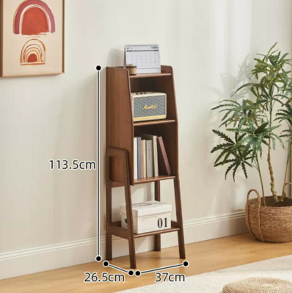 Popular bamboo solid wood furniture, bedside table, multi-layer bookshelf, sofa side table, door side cabinet [walnut color] medium size 37x26.5x113.5cm