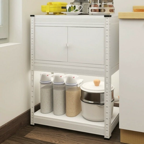 New iron color kitchen cabinet bookshelf shoe cabinet bathroom storage cabinet shelf [60*30*80cm] three layers, white with one layer of cabinets