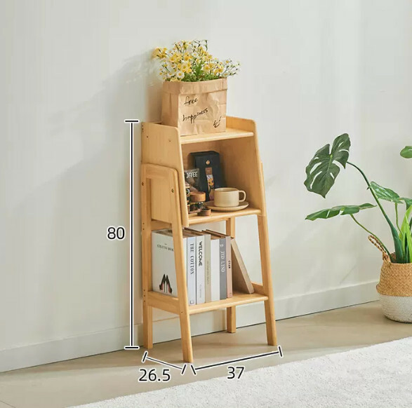 Popular bamboo solid wood furniture, bedside table, multi-layer bookshelf, sofa side table, door side cabinet [raw wood color] small size 37x26.5x80cm