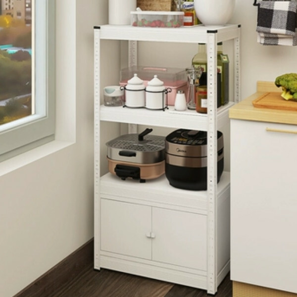 New iron color kitchen cabinet bookshelf shoe cabinet bathroom storage cabinet shelf [60*30*114cm] four layers, white with one layer of cabinets