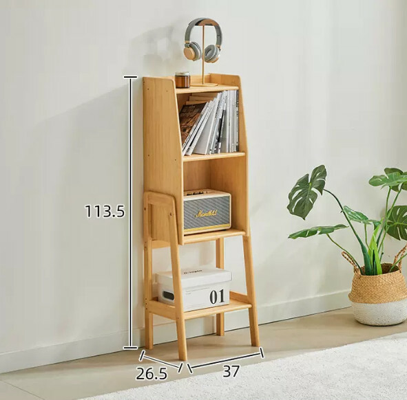 Popular bamboo solid wood furniture, bedside table, multi-layer bookshelf, sofa side table, door side cabinet [raw wood color] medium size 37x26.5x113.5cm