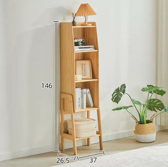 Popular bamboo solid wood furniture, bedside table, multi-layer bookshelf, sofa side table, door side cabinet [raw wood color] large size 37x26.5x146cm