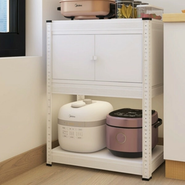New iron color kitchen cabinet bookshelf shoe cabinet bathroom storage cabinet shelf [60*40*80cm] three layers, white with one layer of cabinets