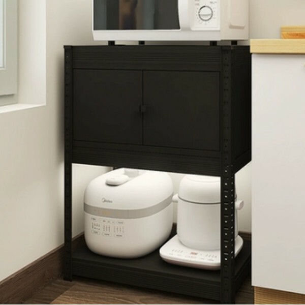 New iron color kitchen cabinet bookshelf shoe cabinet bathroom storage cabinet shelf [60*30*80cm] three layers, black with one layer of cabinets