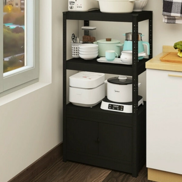 New iron color kitchen cabinet bookshelf shoe cabinet bathroom storage cabinet shelf [60*30*114cm] four layers, black with one layer of cabinets