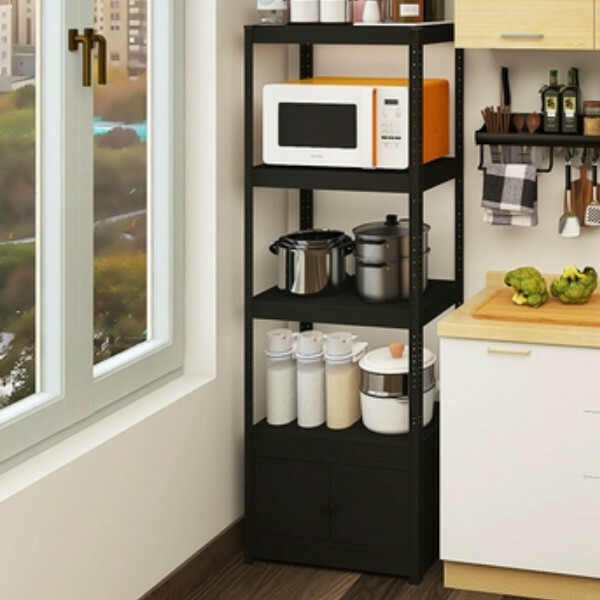 New iron color kitchen cabinet bookshelf shoe cabinet bathroom storage cabinet shelf [60*30*171cm] five layers, black with one layer of cabinets