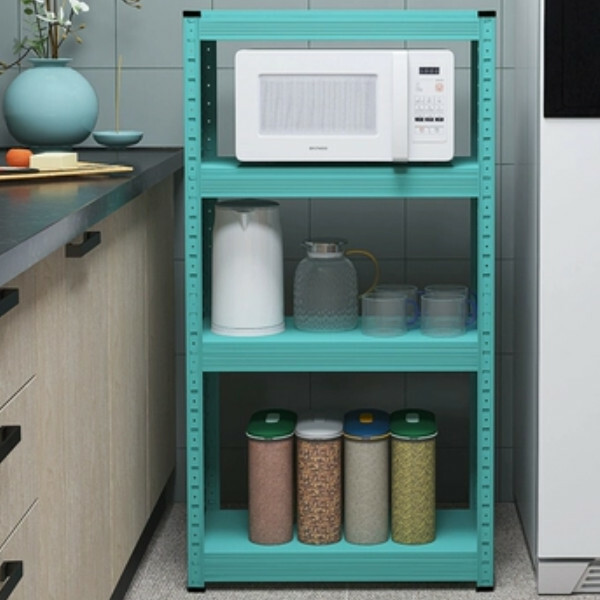 New iron color kitchen cabinet bookshelf shoe cabinet bathroom storage cabinet shelf [60x30x114cm] blue 4 layers