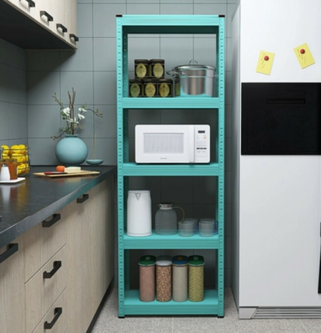 New iron color kitchen cabinet bookshelf shoe cabinet bathroom storage cabinet shelf [60x30x171cm] blue 5 layers