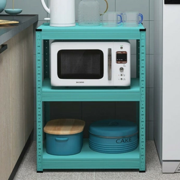 New iron color kitchen cabinet bookshelf shoe cabinet bathroom storage cabinet shelf [60x40x80cm] blue 3 layers