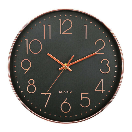 Simple silent wall clock [3451-12 inch-black gold]