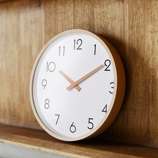 Nordic wood grain wall clock 11.5 inches (white inner plastic frame wood grain clock)