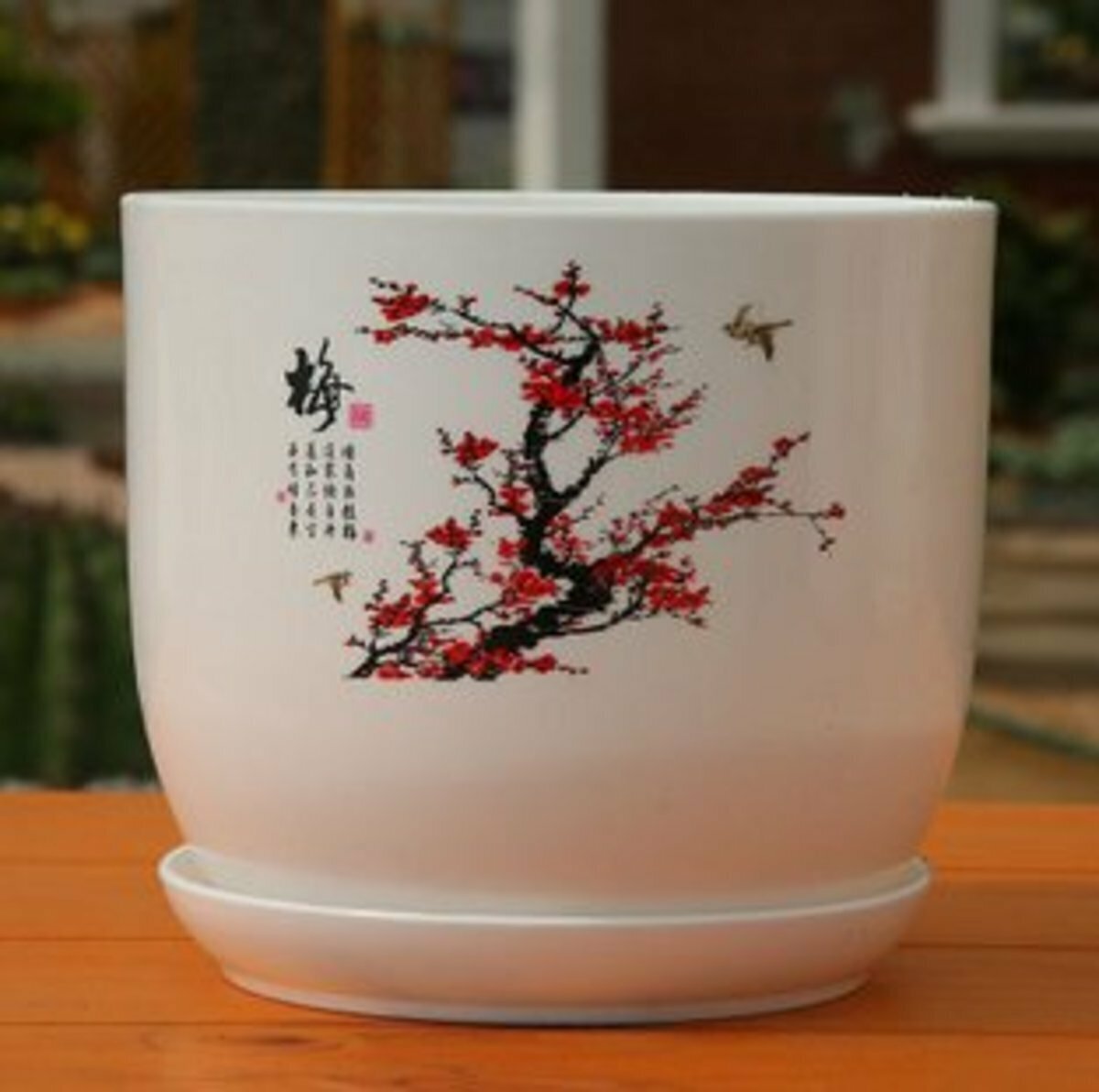 爆款中國書法風膠花盆(梅-中大-口徑22cm)