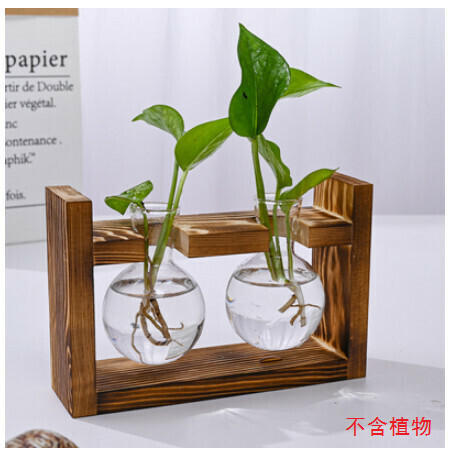激抵創意木架水培玻璃花瓶【卡口木架+圓球兩瓶】