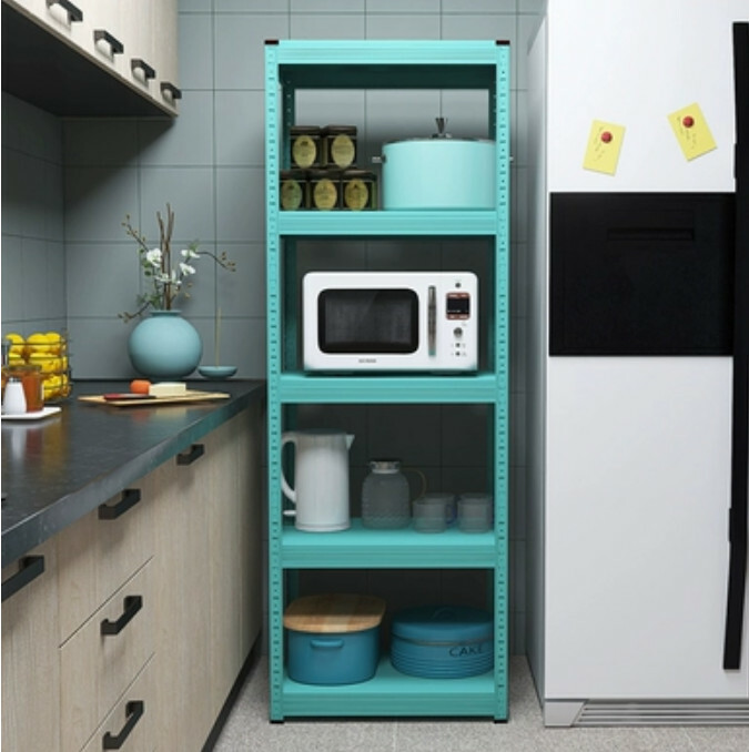 New iron color kitchen cabinet bookshelf shoe cabinet bathroom storage cabinet shelf [60x40x171cm] blue 5 layers