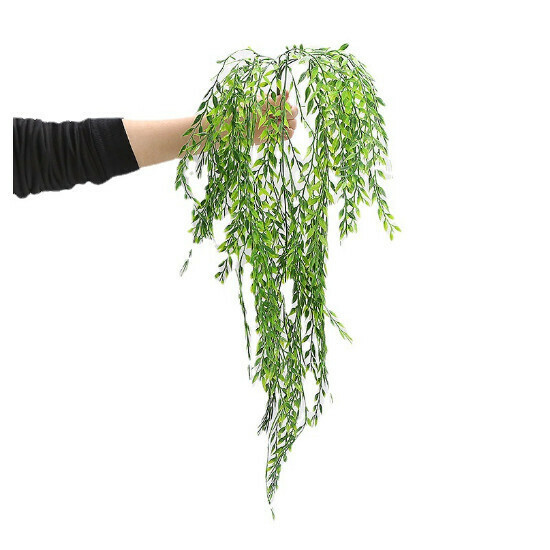 Wicker rattan hanging plant wall decoration (long wicker hanging with 5 forks and 69 leaves)
