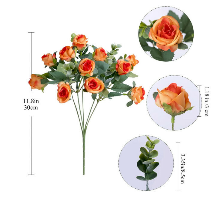 Rose bouquets are decorated with fake flowers [orange]