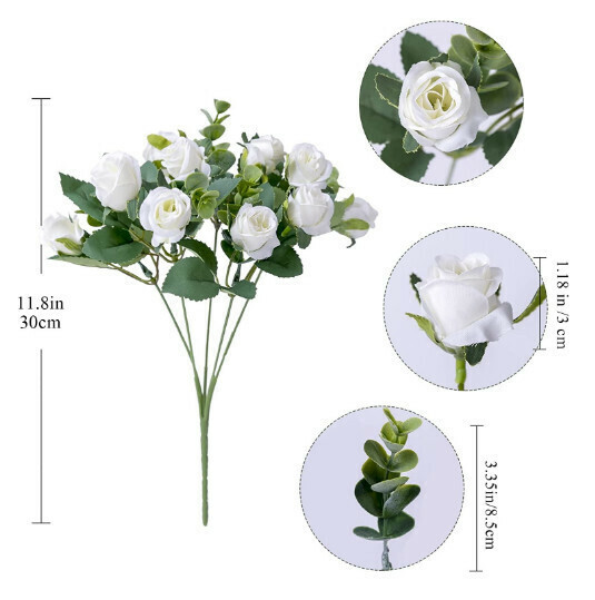 Rose bouquets are decorated with fake flowers [white]