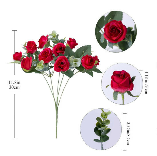 Rose bouquets are decorated with fake flowers [bright red]