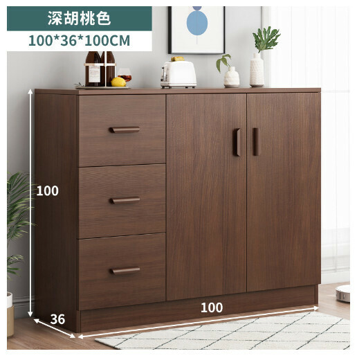 熱推多功能餐邊收納櫃儲物櫃【普通款】100cm 兩門三鬥深胡桃】