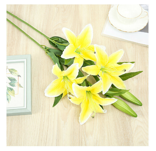 Decorate and place lily artificial flowers [two flowers-yellow]