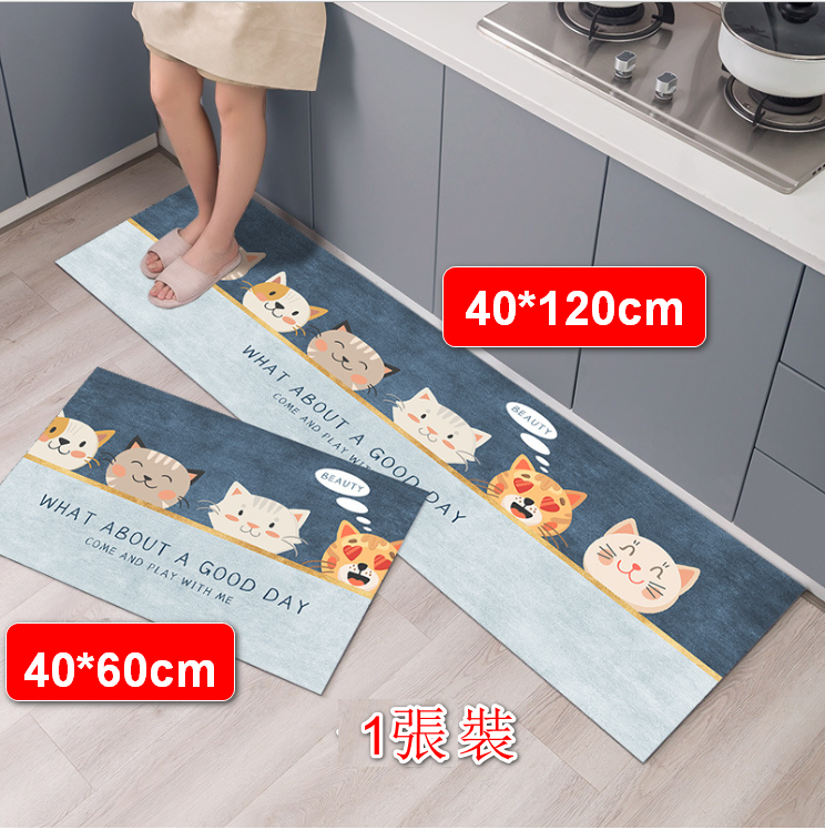 新款水晶絨防滑廚房浴室地墊 -貓咪 40*120cm （1張）