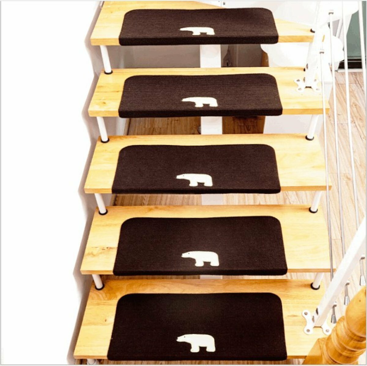 Non-slip mat for indoor stairs at home (dark brown polar bear) [10 pieces]