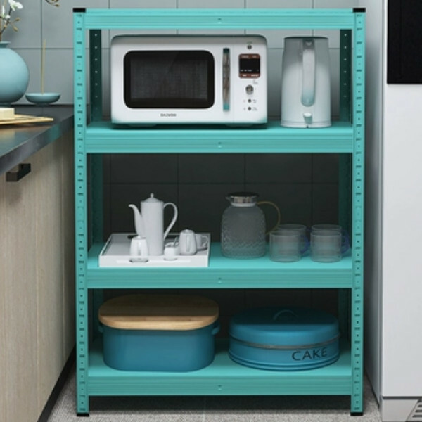 New iron color kitchen cabinet bookshelf shoe cabinet bathroom storage cabinet shelf [80x40x114cm] blue 4 layers
