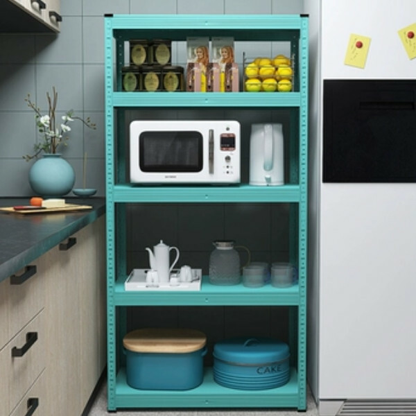 New iron color kitchen cabinet bookshelf shoe cabinet bathroom storage cabinet shelf [80x40x160cm] blue 5 layers